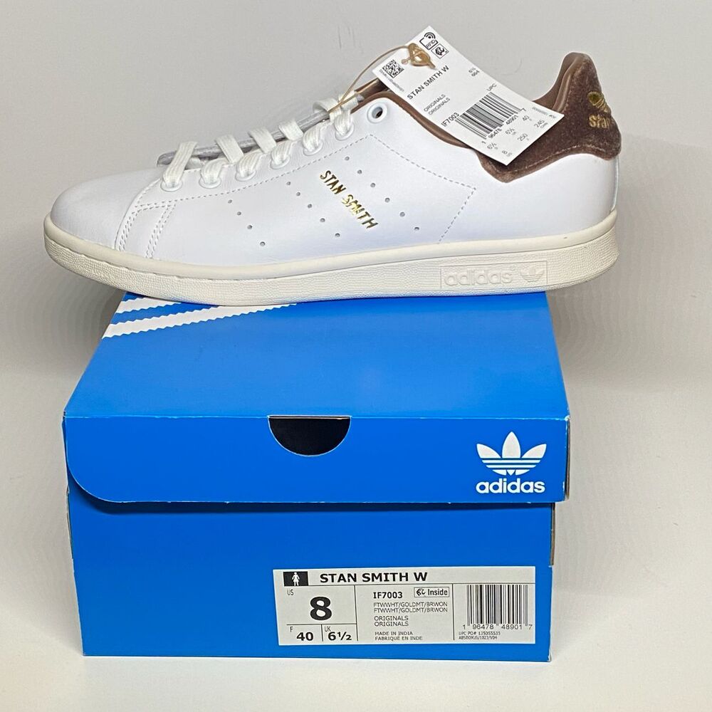 Adidas Stan Smith Cloud White Gold Brown Womens Athletic Sneaker Size 8